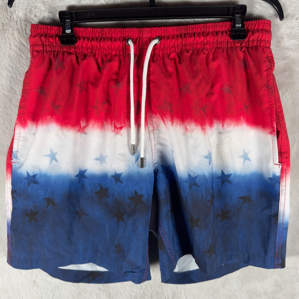 Surf and Swim Co Mens Swim Trunks‎ Shorts Red White Blue Stars Size L